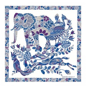 Longchamp Forêt Longchamp Silk Scarf 50 Azules | VC8042916