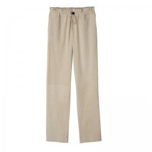 Longchamp Leather Straight Pants Linen | UR4651037