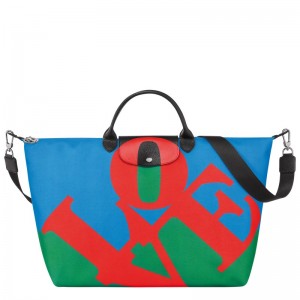 Longchamp Longchamp X Robert Indiana Travel Bag Rojas Azul Marino | UA4592806