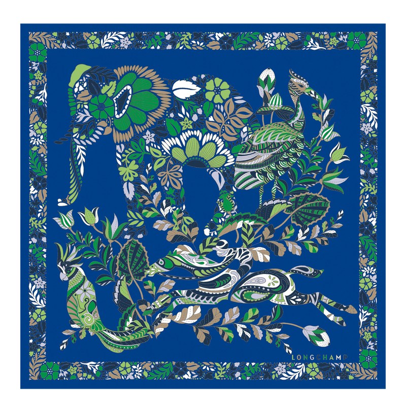 Longchamp Forêt Longchamp Silk Scarf 50 Azules | WG0782961