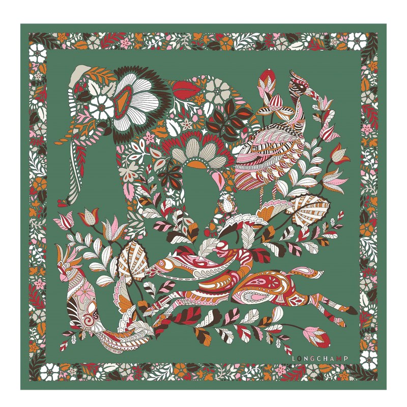 Longchamp Forêt Longchamp Silk Scarf 50 Sage | OR0715923