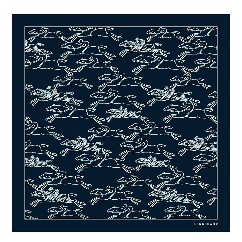 Longchamp Gallop Denim Silk Scarf 50 Azul Marino | UY4209517