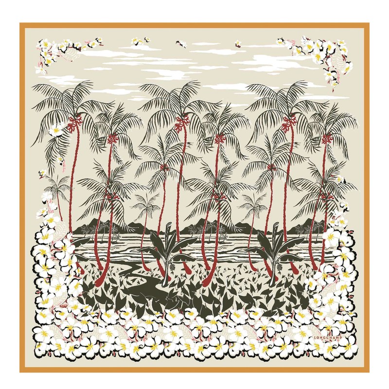 Longchamp Hawaiian Flowers Silk Scarf 90 Albaricoque | PL1947682