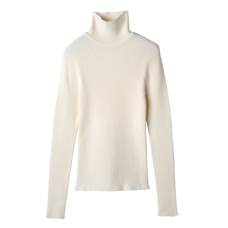 Longchamp High Collar Fitted Jumper Ecru | GQ9537241