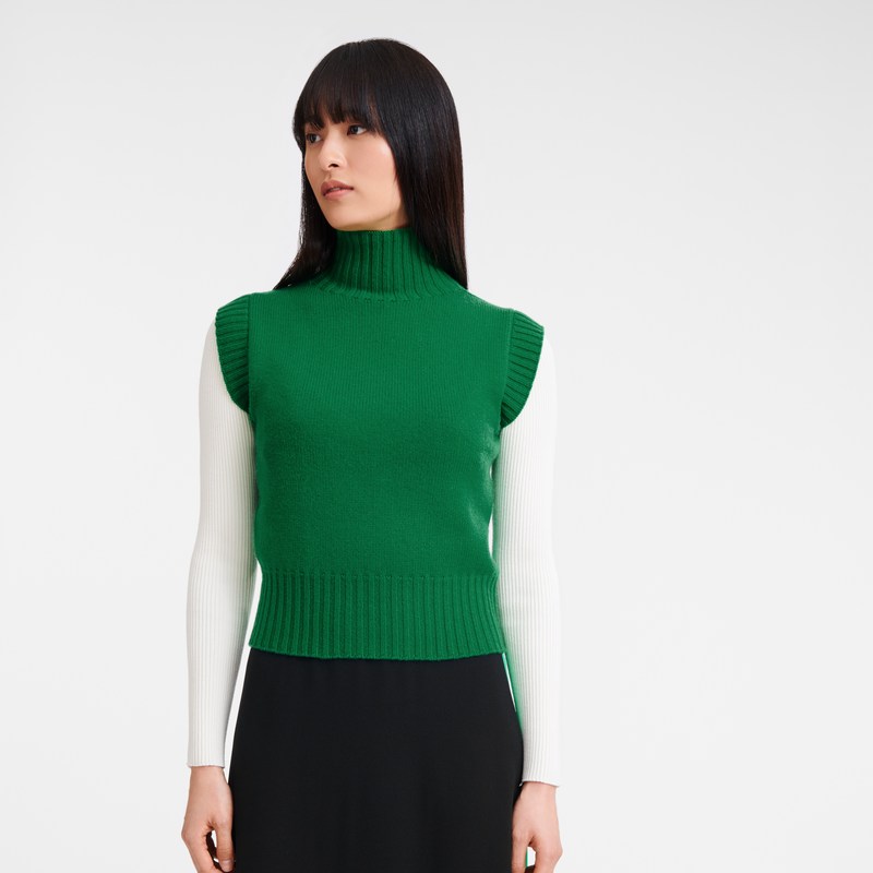 Longchamp High Collar No Sleeve Jumper Verde | CO1364507