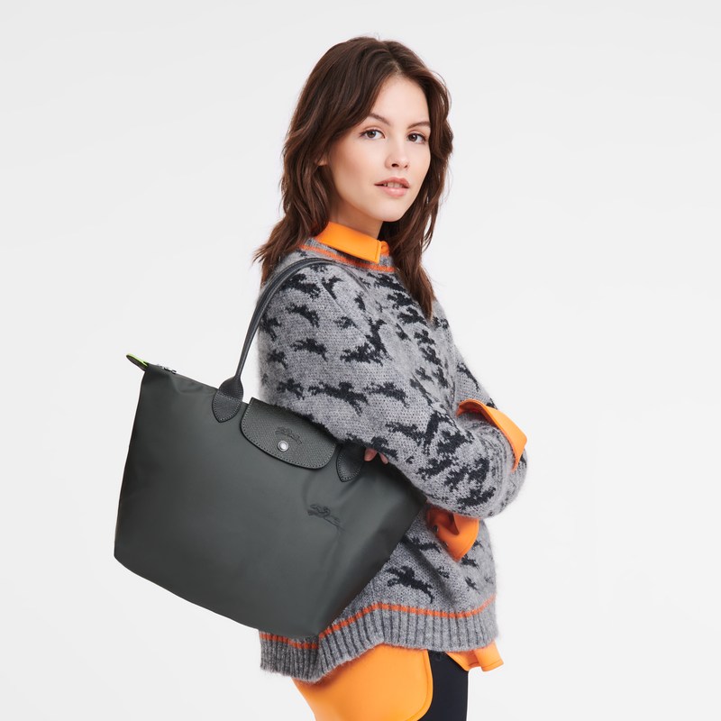 Longchamp Le Pliage Green M Tote Bag Graphite | UZ0897643