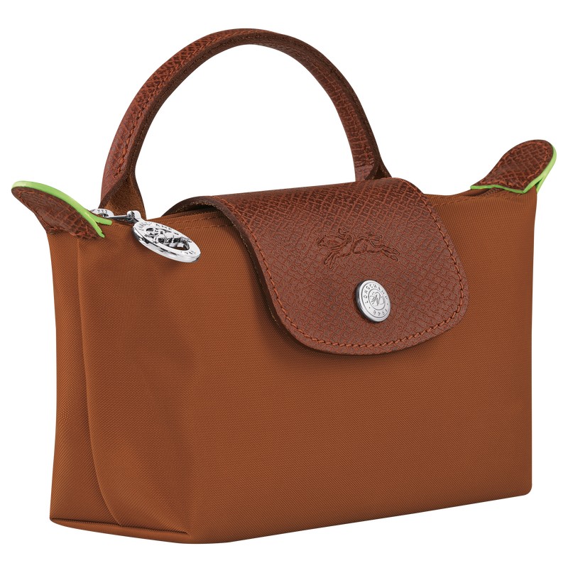 Longchamp Le Pliage Green Pouch With Handle Cognac | UV0481296