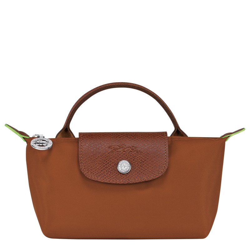 Longchamp Le Pliage Green Pouch With Handle Cognac | UV0481296