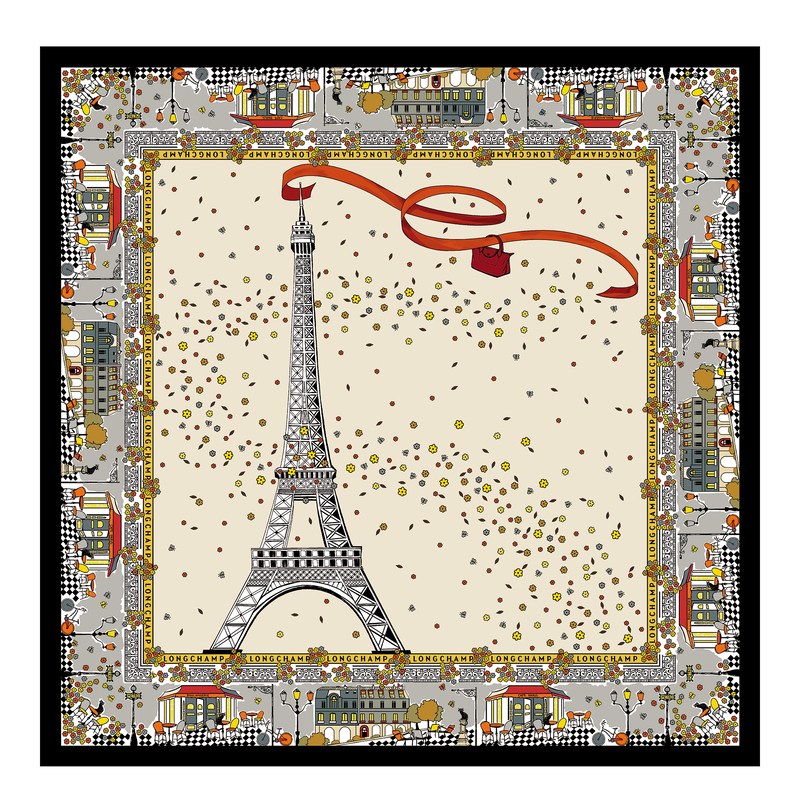 Longchamp Le Pliage In Paris Silk Scarf Ecru | UE2493506