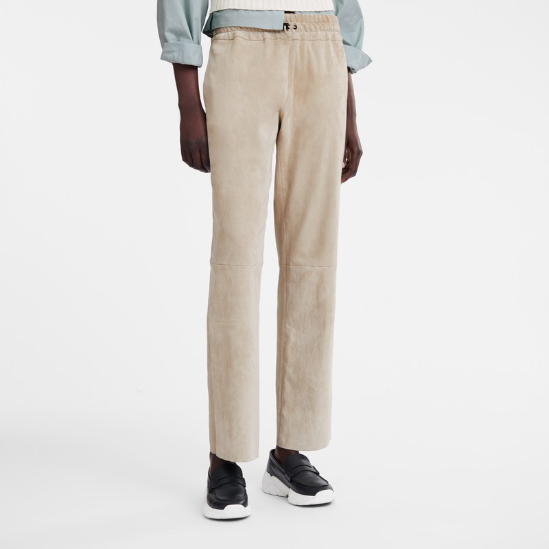 Longchamp Leather Straight Pants Linen | UR4651037