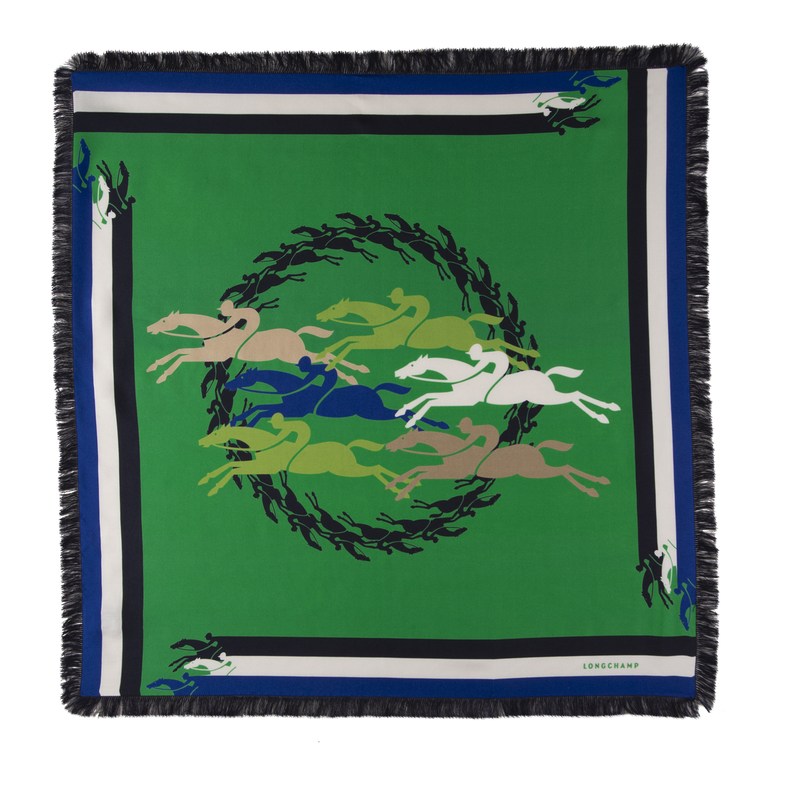 Longchamp Longchamp Jumping Silk Scarf 70 Verde | DU3560924