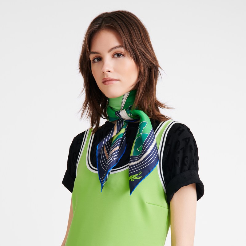 Longchamp Longchamp League Silk Scarf 90 Verde | TU6418230