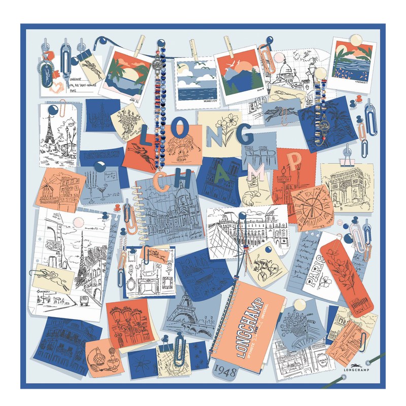 Longchamp Longchamp Mood Board Silk Scarf 90 Cornflower | HV1938057