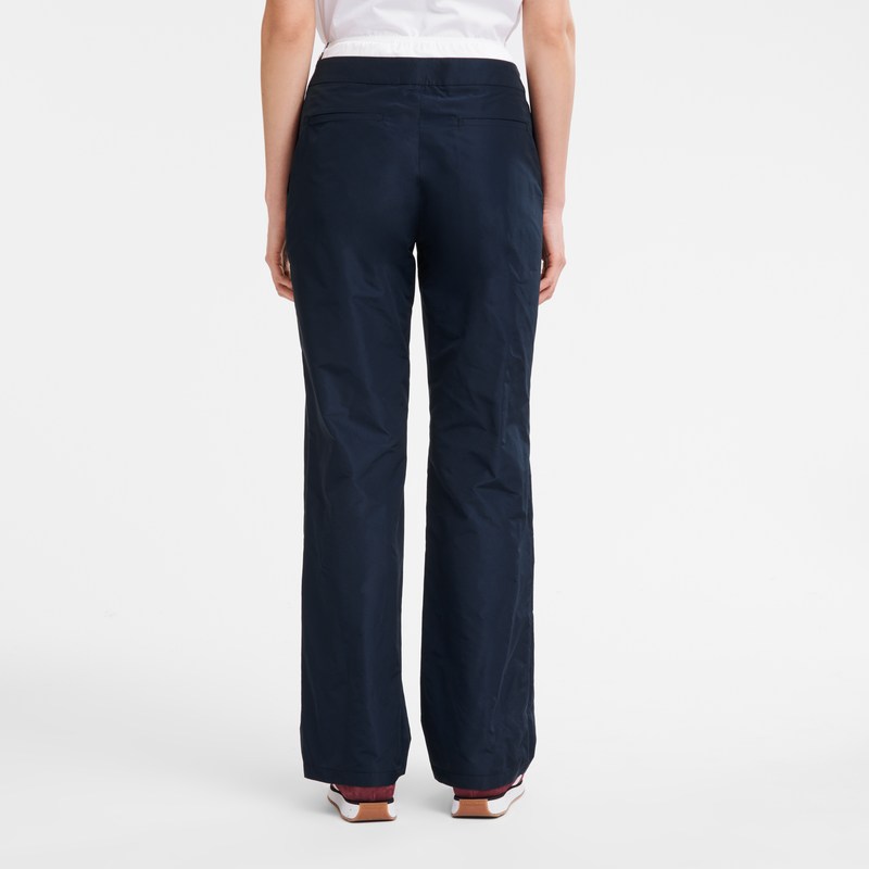 Longchamp Straight Pants With Patch Azul Marino | SA7685290