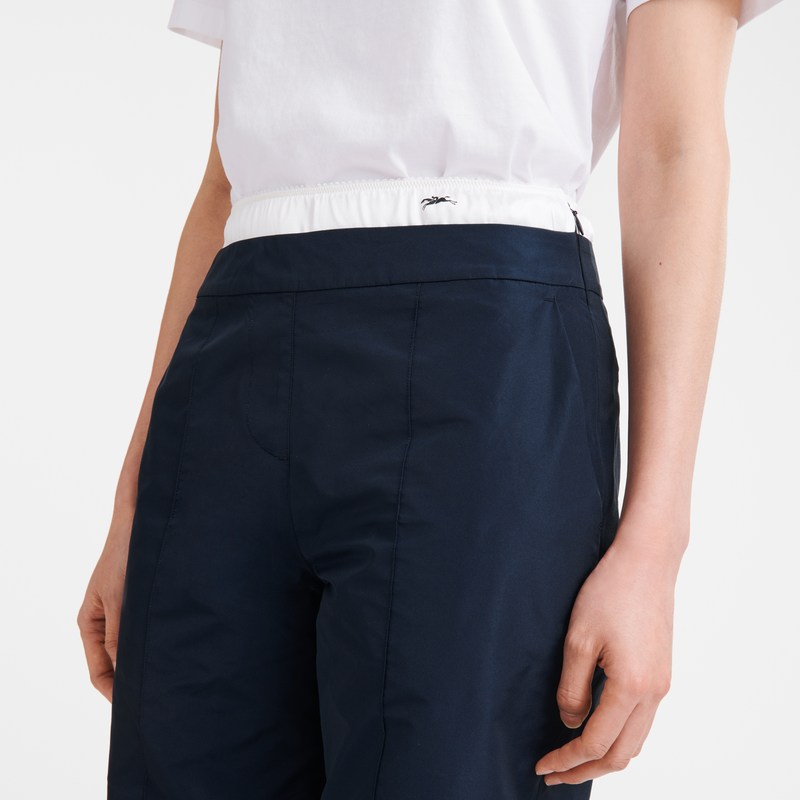 Longchamp Straight Pants With Patch Azul Marino | SA7685290