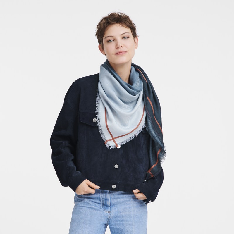 Longchamp The Gradient-effect Jacquard Medal Stole Azul Marino | LD4071326